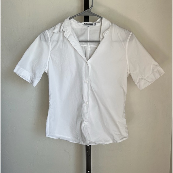Jil Sander Tops - Jill Sander White Button Down Short Sleeve Blouse Size 34 Minimalist